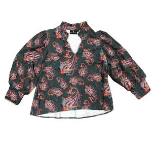 Emily Lovelock Puff Sleeve Blouse‎ paisley sage green size medium ladies
